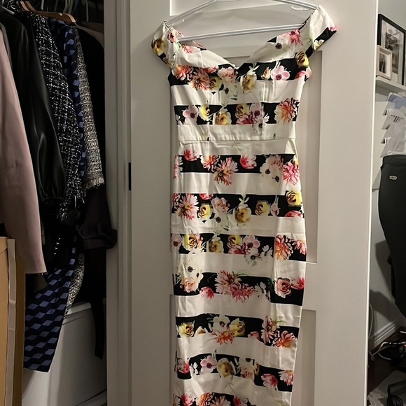 ASOS off shoulder midi flower dress in Sz 0 - Picture 3 of 4